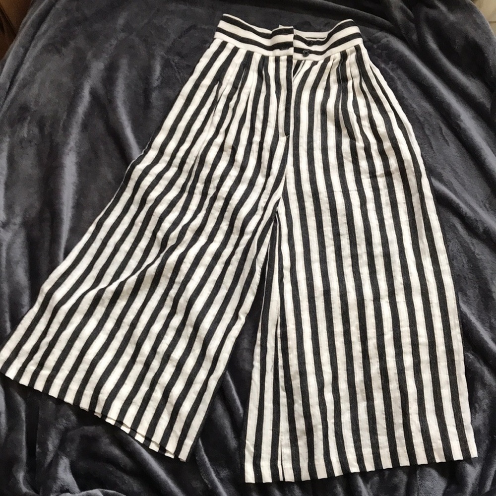 black and white striped wide ankle pants